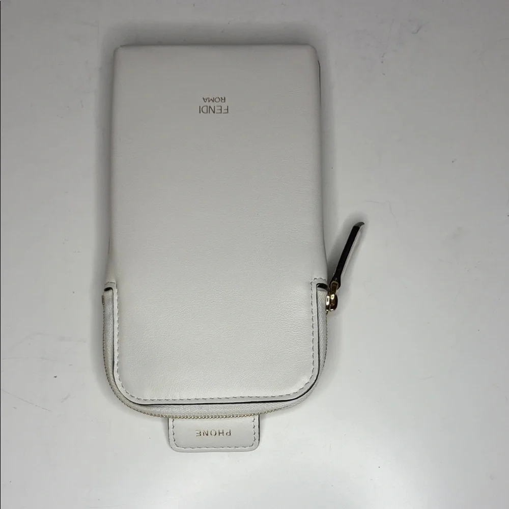 FENDI vitello grace call pocket strap you white Leather Phone Pouch